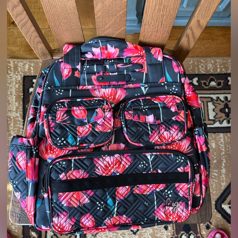 Lug Puddle Jumper LE Tote Bag. Pom Pom Floral Black. NWT - Picture 10 of 11